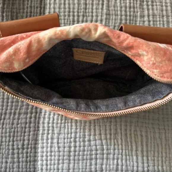 Clare V Canvas Fanny Pack Belt Bag Leather Strap Tie Dye Blood Orange Cloud - Picture 10 of 10